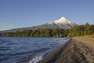 Osorno volcano and the shore of the bay of Lake Llanquihue