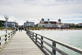View from the pier towards the beach and the Kurhaus spa building
