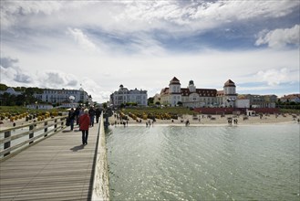 View from the pier towards the beach and the Kurhaus spa building