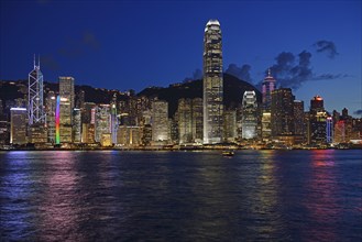 View at the blue hour from Kowloon on Hong Kong Island's skyline on Hong Kong River