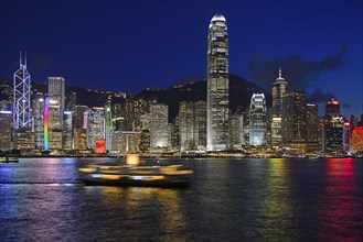 View at the blue hour from Kowloon on Hong Kong Island's skyline on Hong Kong River