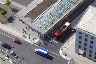 View from above of the Berlin junction of Wilhelmstrasse and Niederkirchner Strasse with the entrance to the memorial 'Topography of Terror'