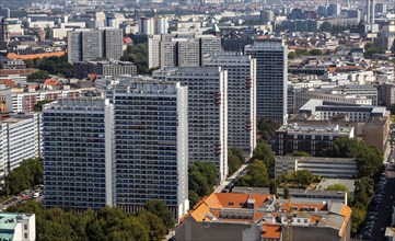 Top view of the centre of Berlin with skyscrapers in Leipziger Strasse street