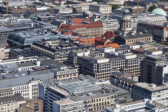 Top view of the centre of Berlin with the German and French Cathedrals on Gendarmenmarkt square