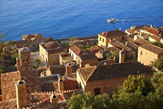 Aerial view of castle town with acropolis on the plateau