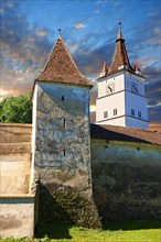 Romanesque medieval fortified church of Harman with a 14th century bell tower