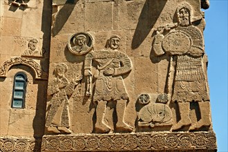 Bas-relief sculptures with scenes from the Bible on the outside of the 10th century Armenian Orthodox Cathedral of the Holy Cross on Akdamar Island