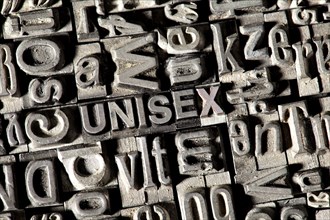 Old lead letters forming the word UNISEX