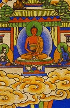 Buddha sitting on a lotus throne
