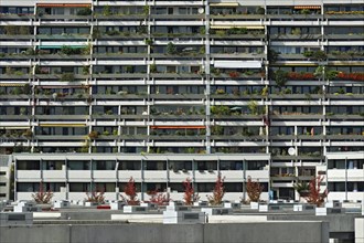 Concrete balconies with plants in the former Olympic Village