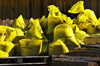 Yellow bags with infectious waste