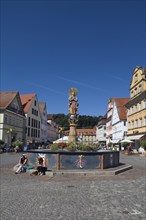 Marienbrunnen fountain with column from the Renaissance