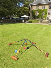 Croquet set on lawn