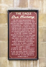 Sign explaining the history of the Eagle Pub in Cambridge