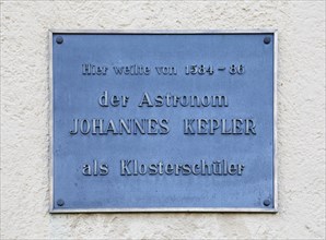 Plaque for the former convent student Johannes Kepler on the wall of the former prelature