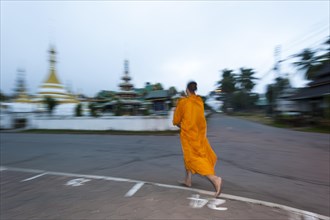 Buddhist monk collecting alms