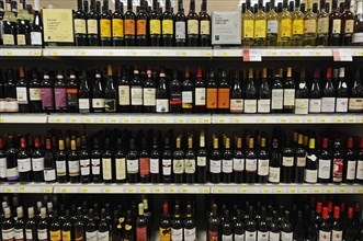 Wine on the shelves of a supermarket