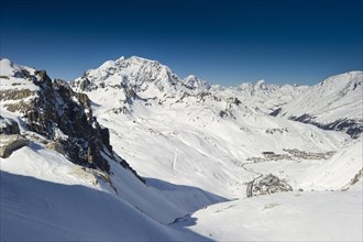 Snowy mountain landscape overlooking Tignes