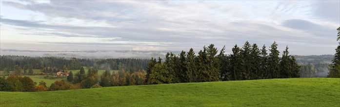 Autumn morning mist over the Loisach Valley near Bad Heilbrunn