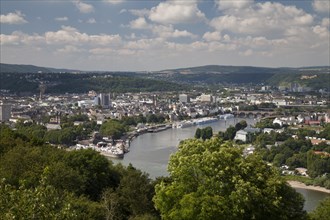 View of Deutsches Eck headland as seen from Ehrenbreitstein Castle