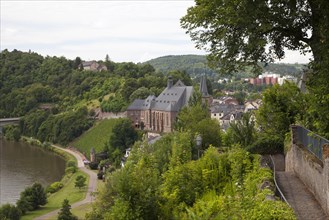 View from the Saarburg castle ruins on the old town and Saar shore