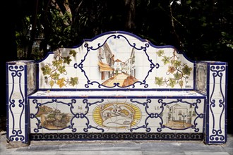 Bank decorated with tiles in Almeda Park