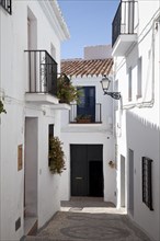White houses in a narrow alley in Frigiliana