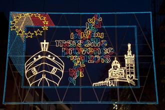 Lichtwochen light display to the theme of Europe in Essen with France as the host country, Marseille