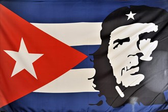 Cuban flag with a portrait of Che Guevara