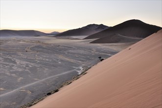 Early morning view from Dune 45 on a desert landscape with dunes