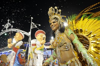 Female samba dancer wearing an elaborate costume