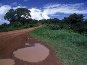 Rain puddle on African road