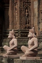 Deity guardian sculptures in Khmer Hindu temple
