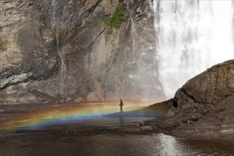 Angler in front of the waterfall