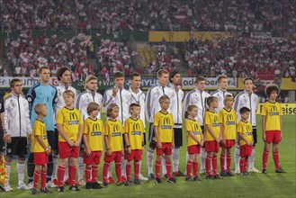 The German team during the national anthem before the WC qualifier soccer game on September 11