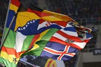 Colourful flags of various nationalities