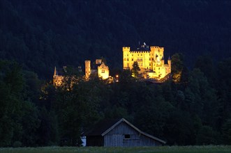 Schloss Hohenschwangau castle at night