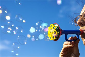 Soap bubbles from a bubble trumpet