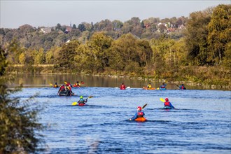 Canoeists on the Ruhr River in autumn