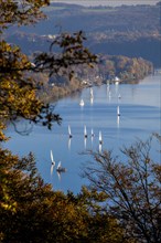 Lake Baldeney with sailboats in Essen-Heisingen