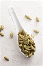 Cardamom pods on a spoon