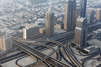 View from Burj Khalifa over a motorway junction on Sheikh Zayed Road