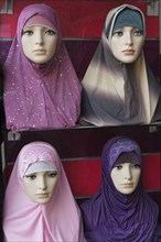 Mannequins wearing fashionable Arab headscarfs