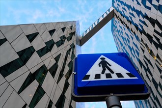 Zebra crossing sign in front of the Bella Sky Comwell Hotel in Oerestaden