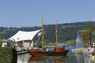 Historical Alpsee lake sailing boat