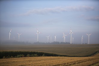 Views of a wind farm near Nauen on an autumn morning