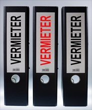 Three file folders labeled 'Vermieter'