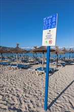 Sign for use of the beach on the beach near Palma Nova