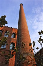 Brick chimney from the former brewery of Sudhaus beside the Kunsthalle Wuerth art gallery