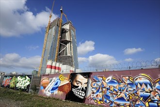 Graffiti in front of the construction site of the new ECB